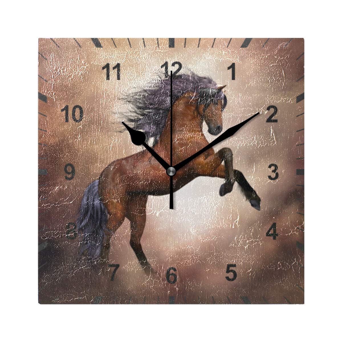 ISAOA No-Tick Silent Wall Clock,Brown Horse Wall Clock Art Decor for theHome,Dining Room,Living Room, Bedroom, Office,School
