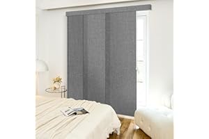 Heefen Adjustable Panel Track Blinds Light Filtering Vertical Blinds with Valance, Room Dividers, Retractable Track from 42" to 74" W, Trimmable Panel Up to 96" H (Light Grey)