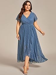 Ever-Pretty Plus Women's V Neck Ruffles Sleeves