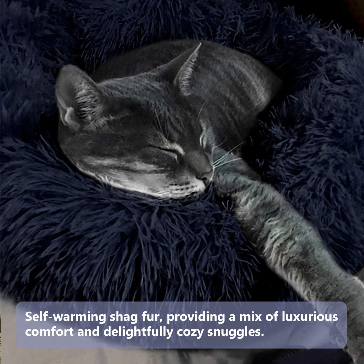 AIPERRO Dog Bed for Small Medium Dogs, Donut Cuddler Fur Round Pet Bed Soft Plush Fluffy Indoor Calming Cat Bed, Anti-Slip & Anti-Anxiety, 16/20/23/30 Inch for Puppy and Kitties (20 inch, Dark Blue) : Pet Supplies