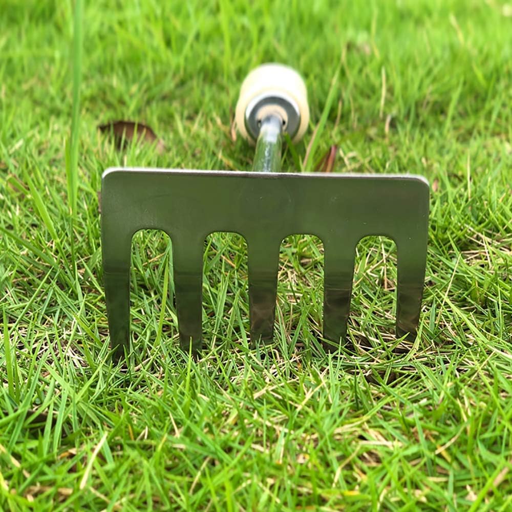 Hand Cultivator Garden Bow Rake with 5 Steel Tines, Hand Rake with Ergonomic Wooden Handle, Hand Tiller Garden Tool for Weeding and Loosens Soil : Garden & Outdoor