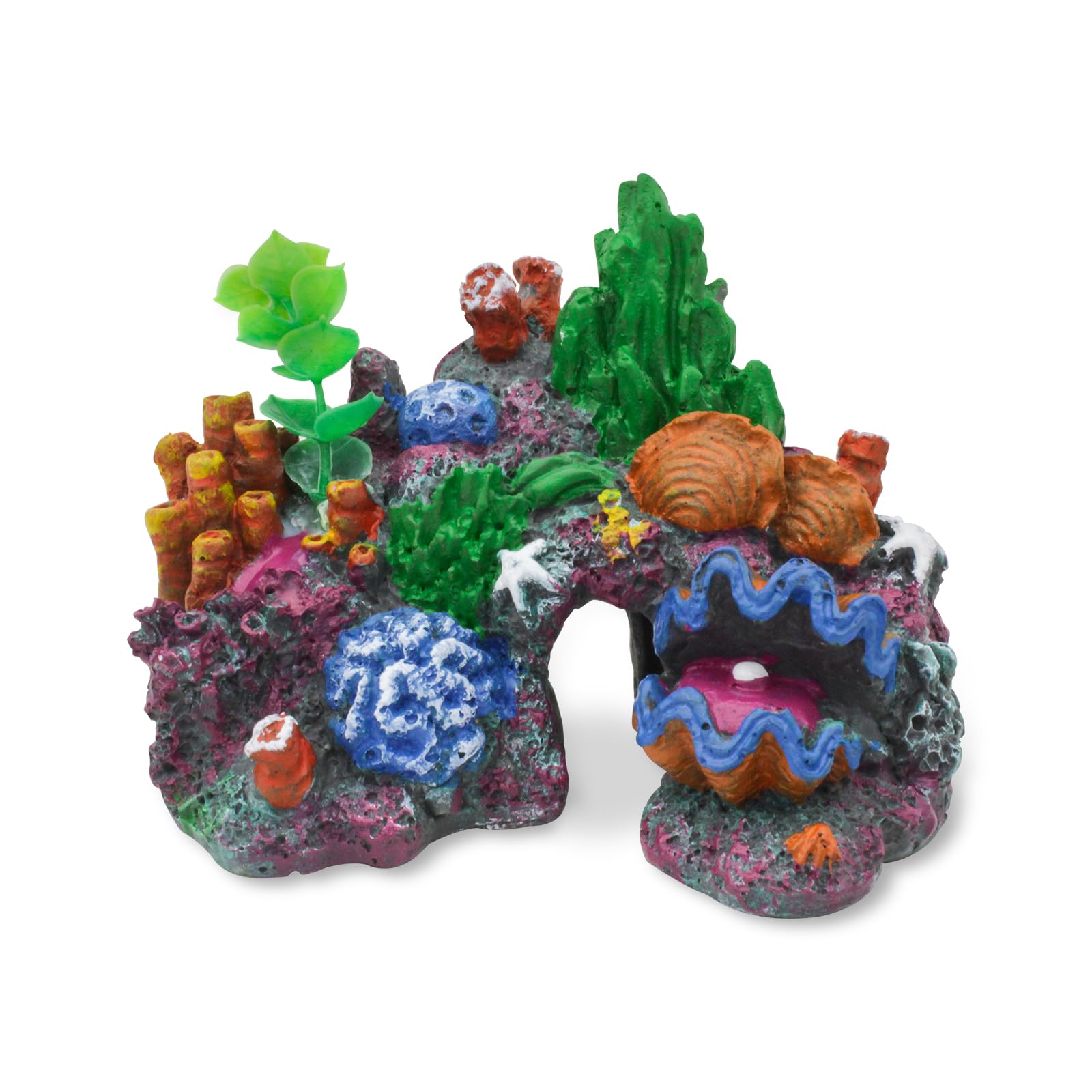 MultiValue Fish Tank Cave Decorations, Realistic Resin Aquarium Hiding Ornaments Colourful Mountain Seascape Aquarium Cave Ornaments with Seaweed Shells for Fish Tank Aquascape