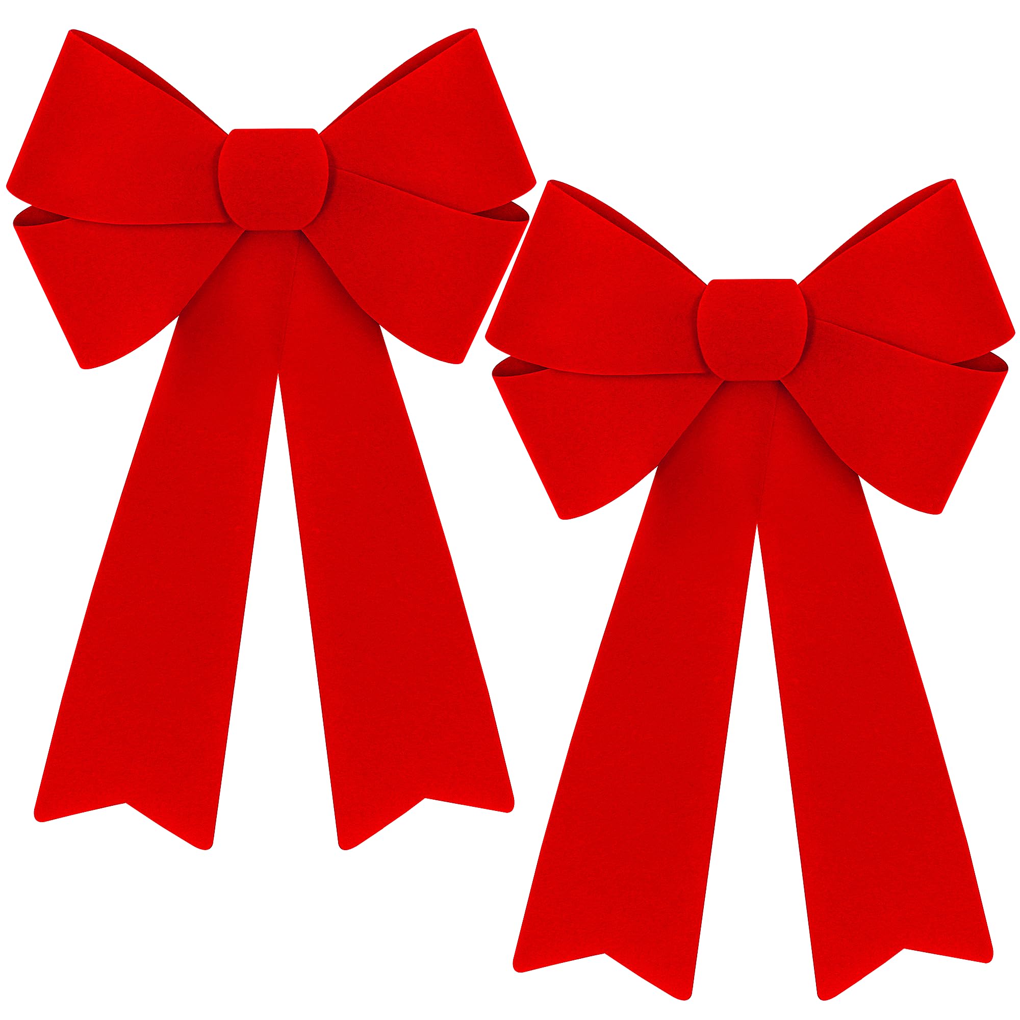 Photo 1 of 2 PCS Christmas Decorations, 12 x 18 Inches Large Christmas Bows, Red Velvet PVC Indoor Outdoor Xmas Tree Bows Wreath Bow Party Supplies Xmas Ornaments for Door Fireplace Stairs Railing Porch
