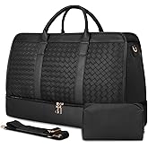Bolosta Travel Duffle Bag for Men Women, PU Leather Duffel Bag for Traveling, Large Carry on Weekender Overnight Bag with Shoe Compartment, Perfect for Travel/Daily Use