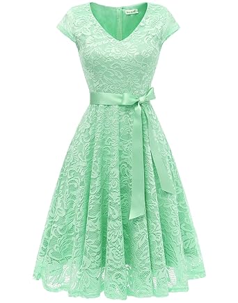 Berylove Frauen Floral Spitzenkleid V Ausschnitt Kurz Brautjungferkleid Cocktail Partykleider