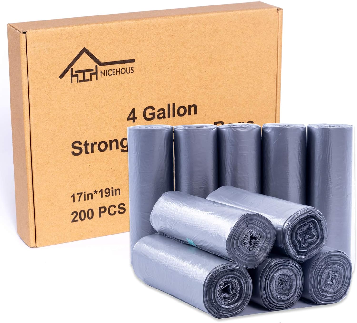20lLiter Food Waste Bags 200pcs 4 Gallon Trash Bags for Bedroom Living Room Office Trash Can, Silver, 1 count (Pack of 200)