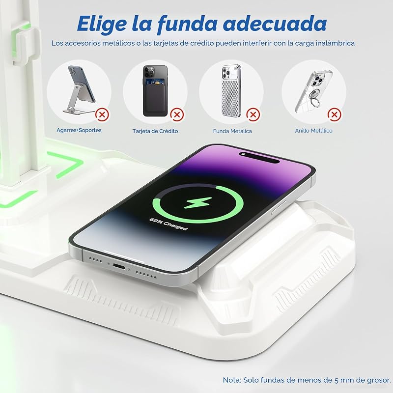 Soporte Auriculares Gaming LED, Soporte Mando PS5 con Carga Inalámbrica