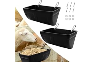 BEYOOGEEM 2 Pack Chicken Feeder Feed Trough with Clips Hanging Fence Feeder for Goat Chicken Duck Goose Deer Sheep Piglets Poultry Waterer Bucket Feeding Container for Livestock Goat Feeder Supplies (Black)