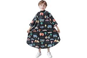 PERFEHAIR Kids Haircut Cape with Sleeves - Cute Cars Printing, Adjustable Neck Collar, Comfortable Barber Cape for Boys & Girls, Ideal for Home or Salon Use, Professional Hair Cutting Apron