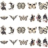 CRAFTYMELODY 28Pcs 14 Styles Gothic Theme Charms Alloy Enamel Pendant Moon Butterfly Bat Halloween Party Decoration Gifts for Bracelets Necklaces Jewelry Making DIY Art Craft Findings