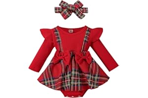 Engofs Baby Girl Christmas Outfit Newborn Infant Long Sleeve Romper Dress with Headband