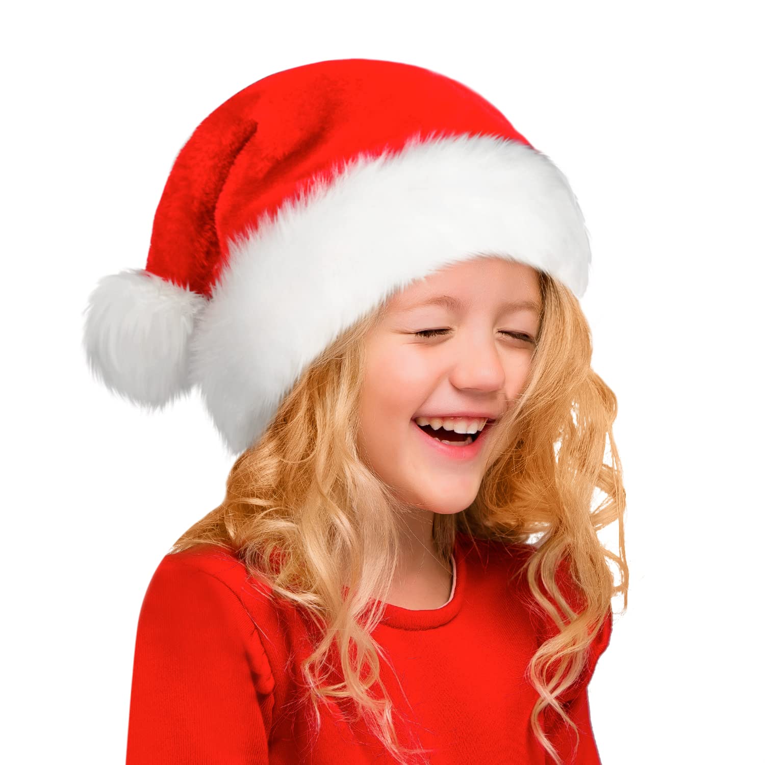 TLarder Santa Hats for Adults: Christmas Hats Adult Luxury Velvet Holiday Hat - Plush Xmas Santa Claus Outfit Hat for New Year Festive Party Gifts (Child)