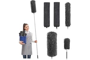 YVYV 6PCS Microfiber Feather Duster Kits - Extendable & Bendable Dusters with Long Extension Pole, Washable Lightweight Dusters for Cleaning Ceiling Fan, High Ceiling, Blinds, Furniture, Cars