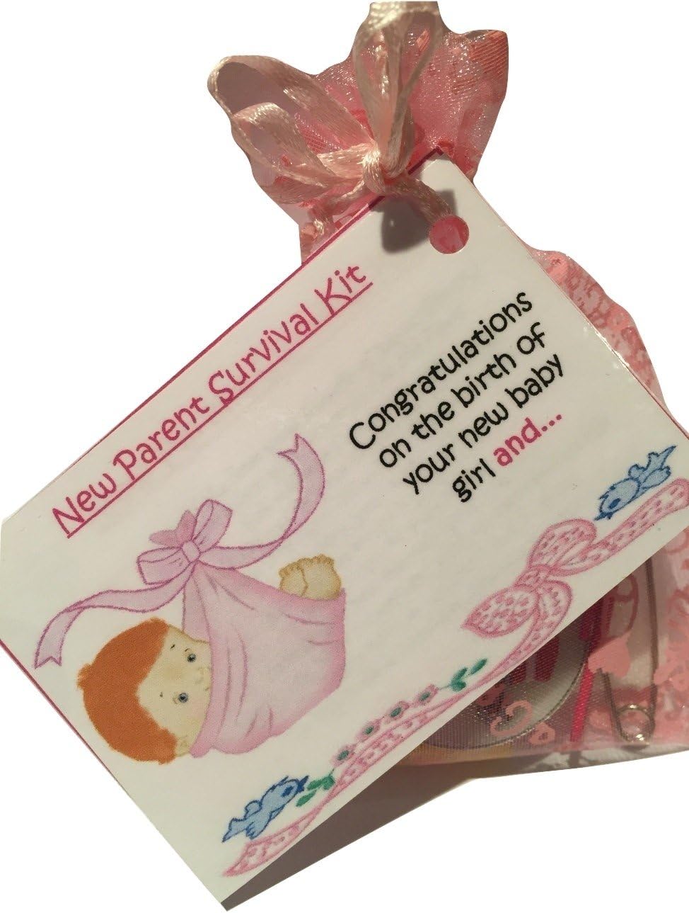 New Parents Survival Kit - New Baby Unique Keespake Gift - Parent to be - Baby Shower - PINK Girl - Mum To Be