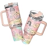 34HD Pink Pastel Lover Tumbler 40oz with Handle Lid and Straw, Romantic London Boy Heart Design, Aesthetic Lyrics Inspired Travel Mug, Insulated Stainless Steel Cup for Music Fans and Besties