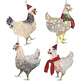 4 Pieces Christmas Chicken Ornaments Acrylic Xmas Tree Decoration for Christmas Party Winter Home Decor