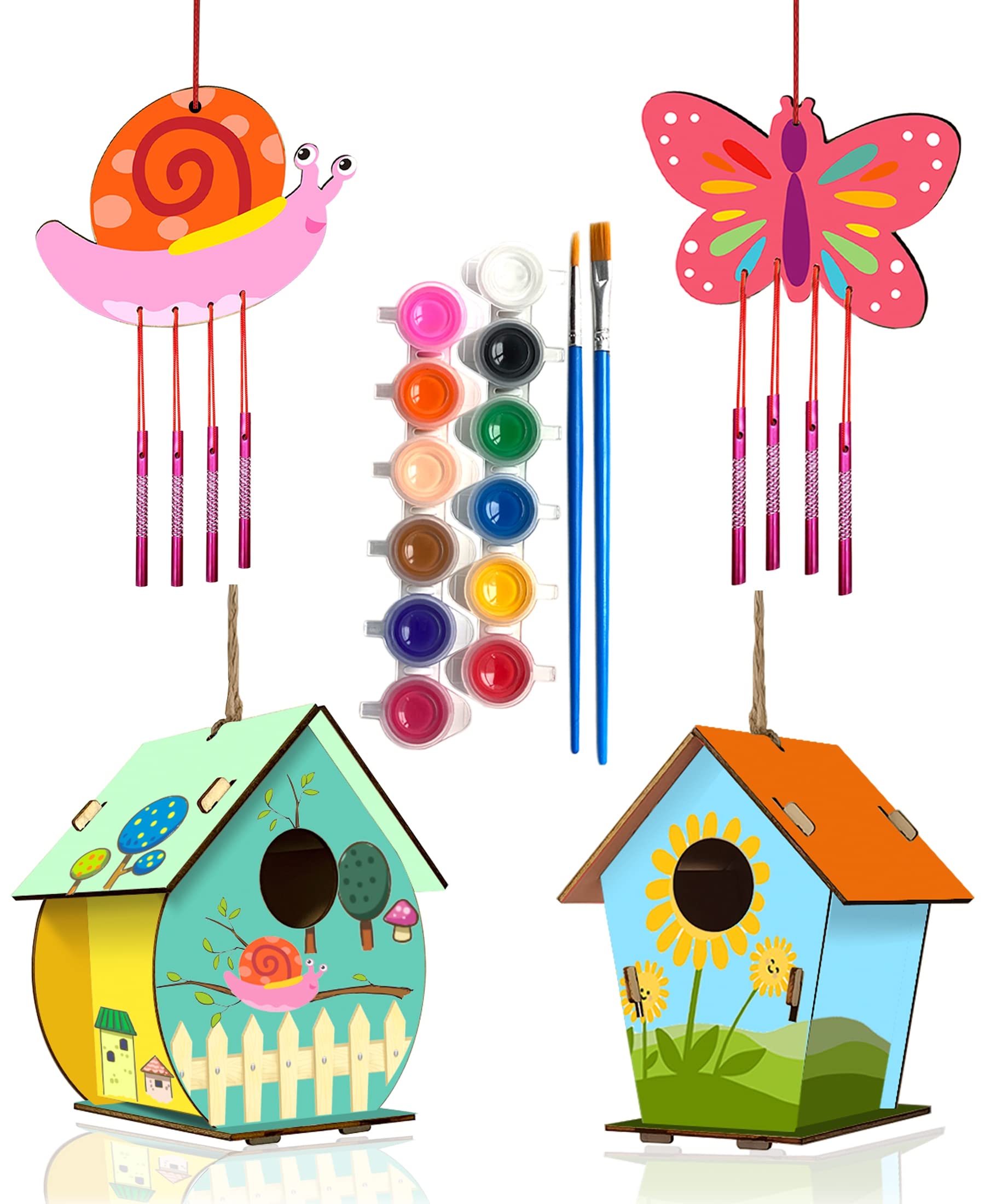 Home Composer 4 Pack DIY Bird House Wind Chime Kits for Children to Build and Paint, Wooden Arts and Crafts for Kids Girls Boys Toddlers Ages 8-12 4-6 6-8
