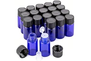 Kesell 3ml 3/4 Dram Glass Essential Oils Sample Vials Mini Glass Vials- Screw Cap w/Orifice Reducer - Pack of 20