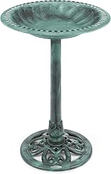 CHRISTOW Garden Bird Bath Resin Pedestal 60cm Victorian Green