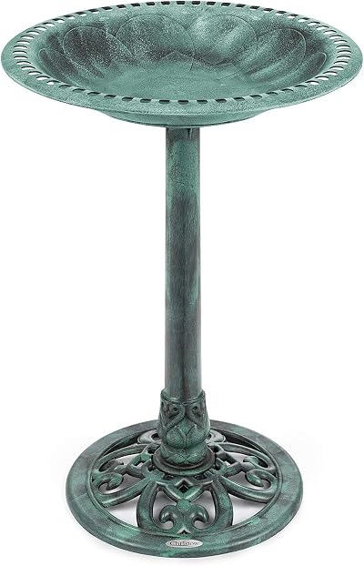 CHRISTOW Garden Bird Bath Resin Pedestal 60cm Victorian Green
