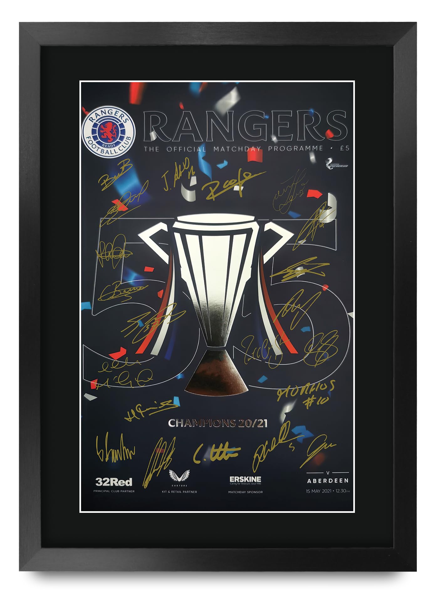 HWC Trading FR A3 Rangers Scottish Champs 21 Programme Printed Memorabilia Signed Autograph Poster for Football Fans and Supporters - A3 Framed — image 1
