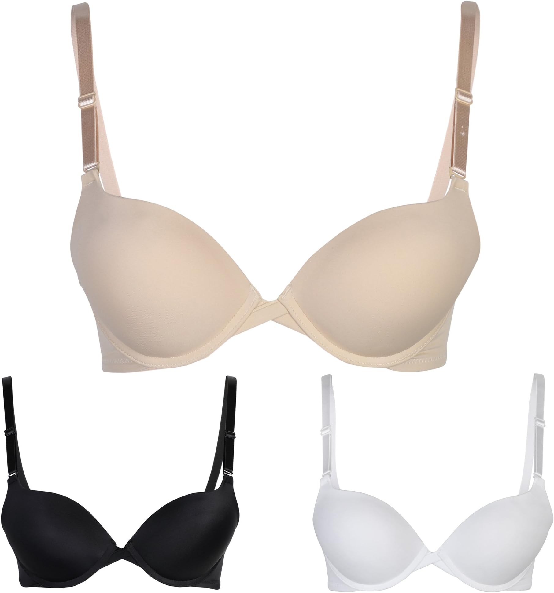 Passionelle® Womens Seamless 2 Cup Sizes Bigger Padded Push Up Bras - Pack of 3