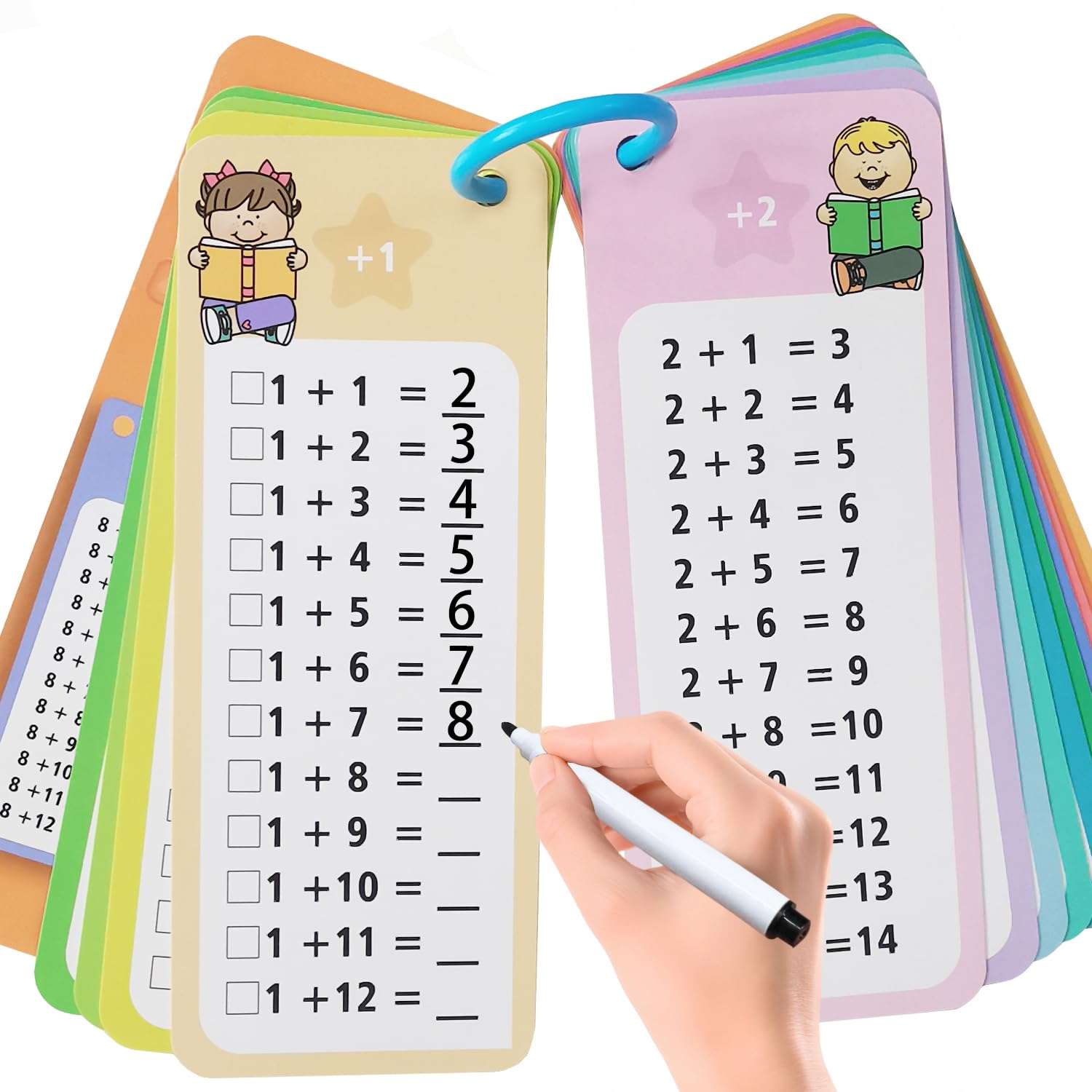Photo 1 of 1-12 Addition Flash Cards, Large Math Table Flashcards Chart, with 15 Cards, 2 Dry Erase Markers, 1 Rings, Educational Addition Game for Kids, 1st, 2nd, 3rd Grades Classroom Home