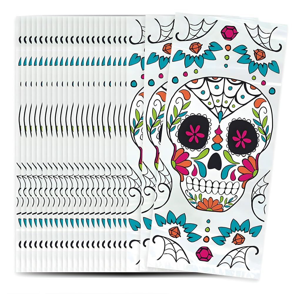 Unique Party 77067 - Cellophane Skull Day of the Dead Halloween Party Bags, Pack of 20