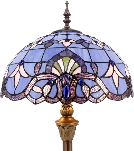 Tiffany Floor Lamp Standing Style W16h64 Inch Tall Blue Lavender Stained Glass Baroque Shade Reading Lighting 2e27 Antique Resin Base S003c Werfactory Lamps Bedroom Living Room Bookcase Lover Gifts Amazon Co Uk Lighting