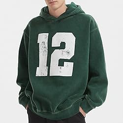 FAIABLE Mens Oversized Hoodie Acid Wash Vintage