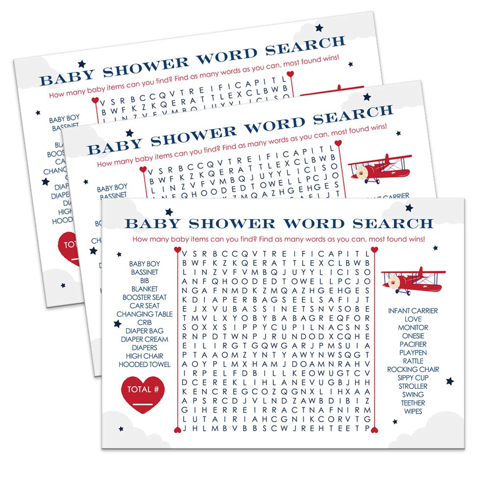 Amazon Com Airplane Baby Shower Games Word Search Trivia Set Of 25