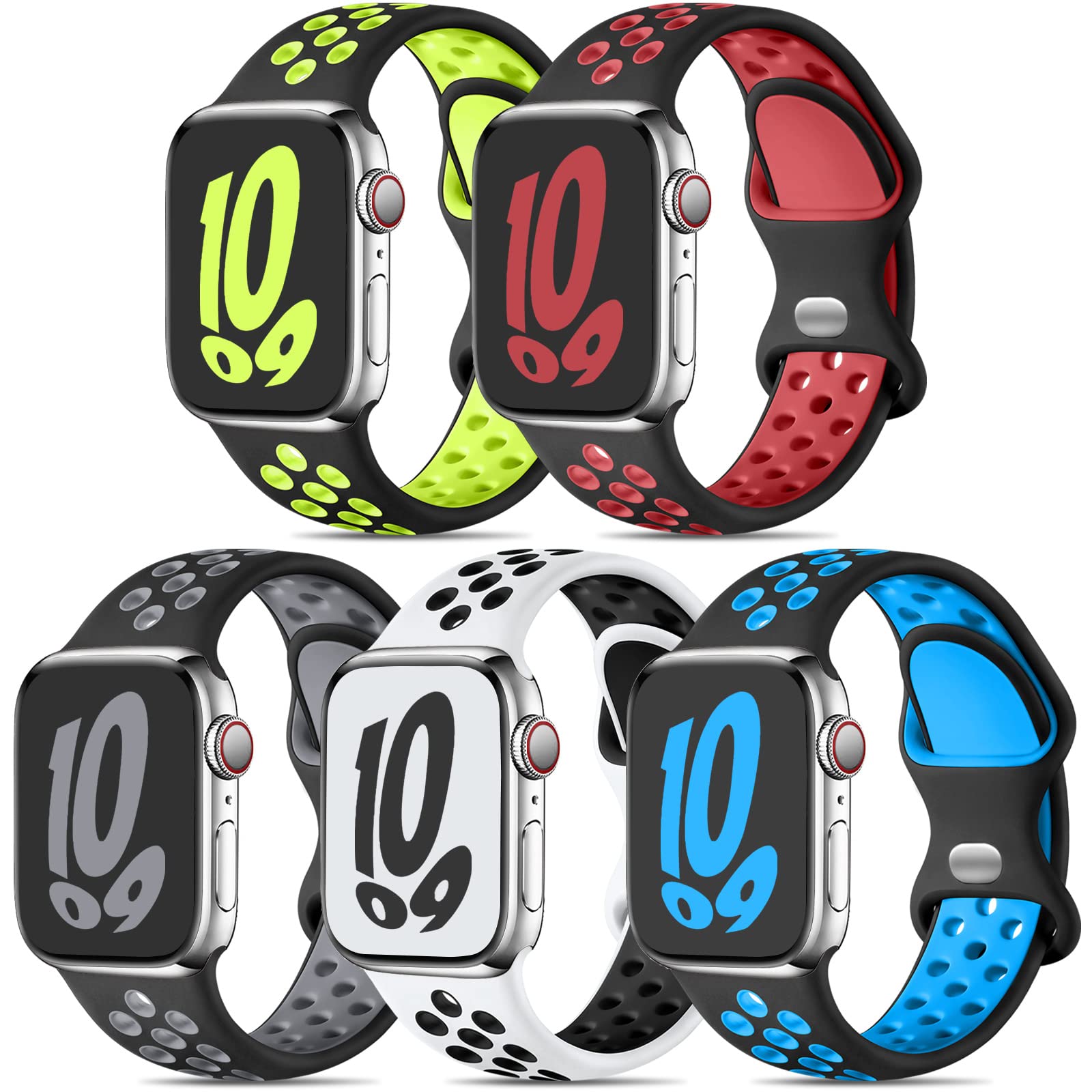Dirrelo 5 Pack Sport Straps Compatible with Apple Watch Strap 40mm 41mm 38mm 42mm - Series 11 10, for Women, Soft Breathable Silicone Band for Apple Watch iWatch Series 9 8 7 6 5 4 3 2 1, SE 3 2, A-S — image 1