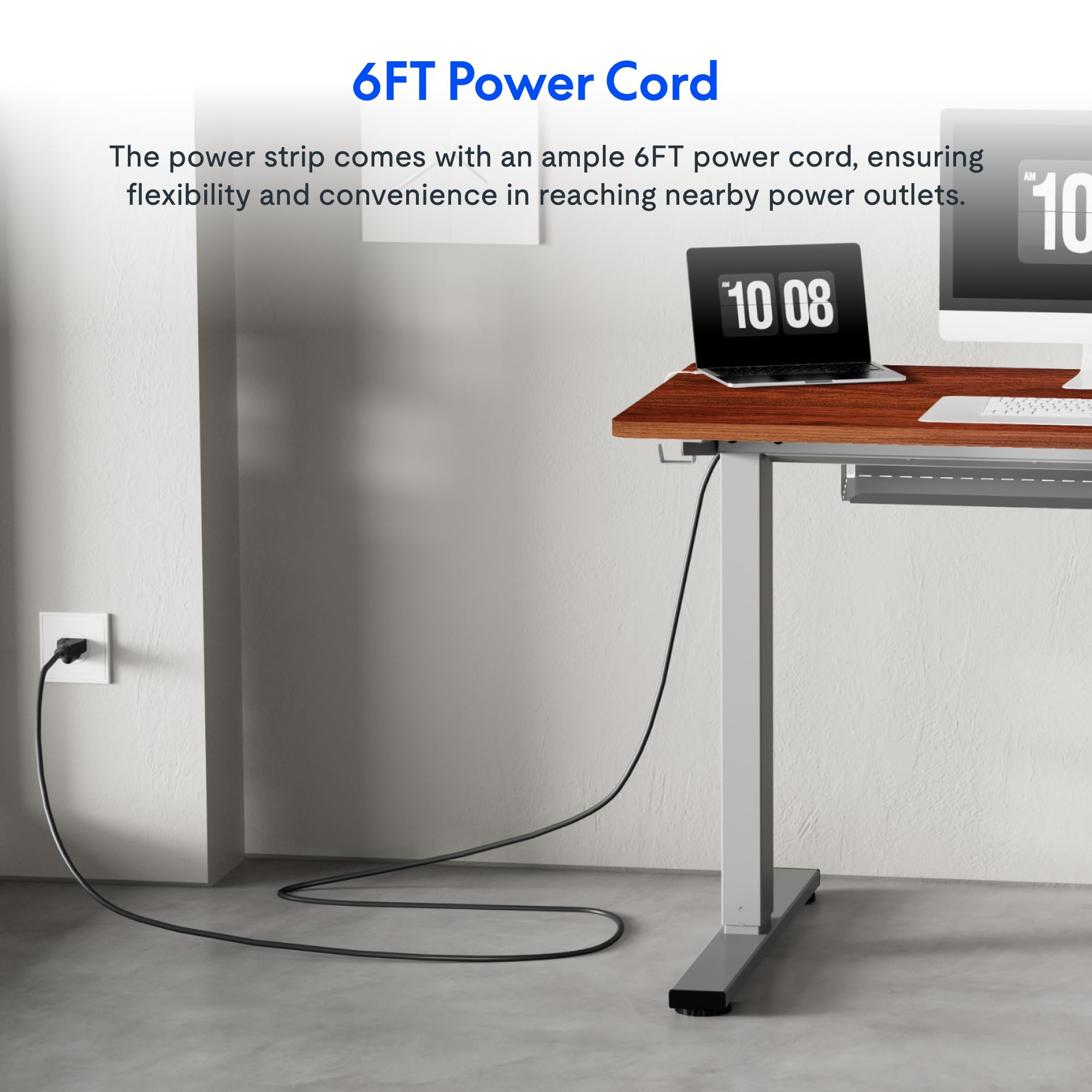 FLEXISPOT EN2 Standing Desk Height Adjustable 48 x 30'' Whole-Piece Desktop Electric Stand Up Desk with Desk Clamp Power Strip, Cable Management (Gray Frame + 48