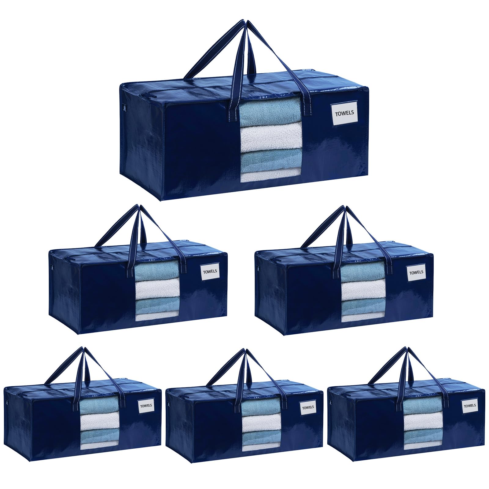 VENO 87 Litre Extra Large Moving Bags with Strong Handles and Zippers, Foldable Storage Bag, Clothes Storage, Laundry Bags for Moving, Travel, Camping (Blue, Pack of 6) — image 1