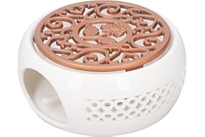 ATYHAO Teapot Warmer Ceramic, Tea Light Warmer, White Round Teapot Stove Heater Base with Spoon and Stove Mat, Porcelain Tealight Heater Tealight Heater Without Electricity for Glass