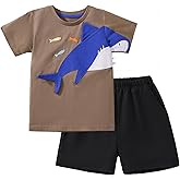 HILEELANG Toddler Boy Summer Short Clothes Sets Cotton Crewneck Tees Shorts Pocket Adjustable Knite Shorts Playwear Sets