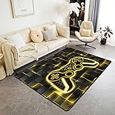 Feelyou Kids Gamer Area Rug 3x5 Yellow and Black Rugs for Living Room Bedroom for Boys Teens Decor Gaming Ombre Decorative Rug Set Geometric Square Indoor Floor Mat
