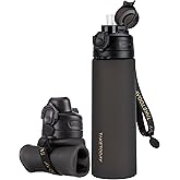 TakeToday Collapsible Water Bottles 21oz (600mL), Foldable Platinum Silicone Travel Water Bottle with Straw &amp; Carry Strap, Leak-Resistant Screw Lid, Wide Mouth, BPA-Free for Hiking, Camping, Travel