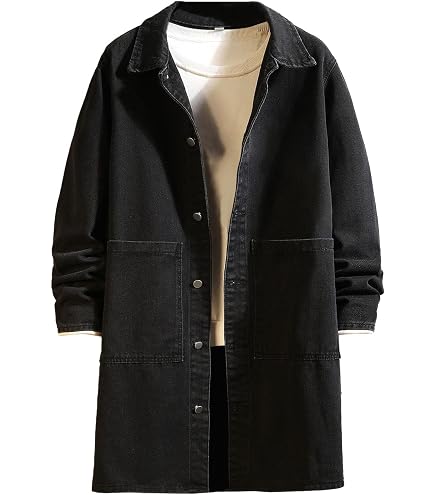 Sdeycui Men's Denim Trench Coat Long Jean Jacket Winter Warm