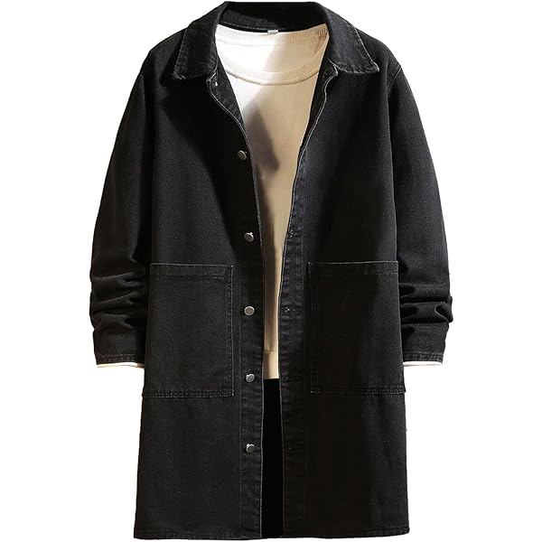 Sdeycui Men's Denim Trench Coat Long Jean Jacket Winter Warm