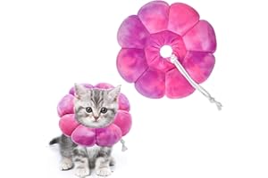 Flower Cat Cone, Uadonile Adjustable Cat Cone Collar, Soft Dog Elizabethan Collar Recovery E Collar After Surgery, Recovery E-Collar for Kittens/Puppies and Cats Recovery(Tie-dye Rose Purple, S)