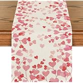 Artoid Mode Love Hearts Valentine's Table Runner Home Decor 13x72 Inch | Pink Leaves, Anniversary Party Kitchen Dining Table Decoration