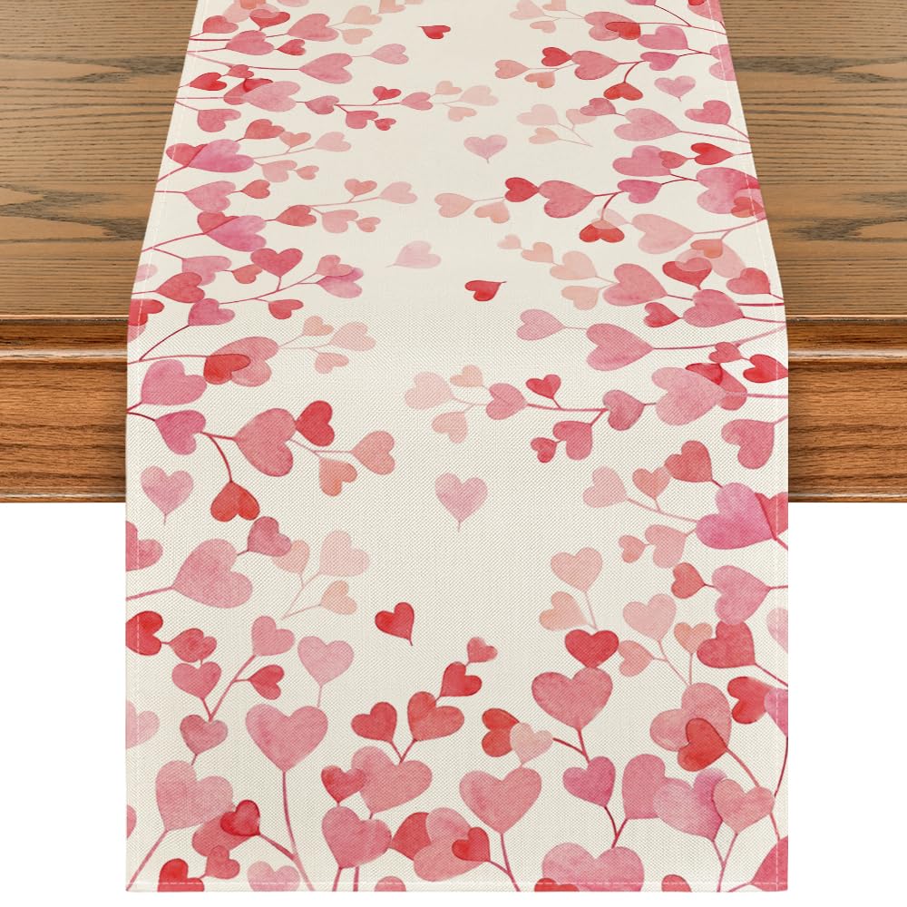 Photo 1 of Artoid Mode Pink Love Valentine's Table Runner, Anniversary Wedding Kitchen Dining Table Decoration for Home Party Decor 13x108 Inch