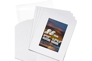 Photoys Pack of 25 Acid Free Core Bevel Cut Photo Mat Mattes with Backing Board and Clear Bag (White, 8"x10" for 5"x7" Photo)