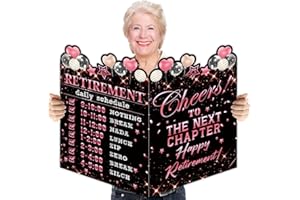 QUPT Large Retirement Greeting Card, Pink Gold Retirement Party Decorations, Retirement Gift, Farewell Guest Sign in Book, Retirement Alternative Signature Guest Book for Men Women Friends Coworker Family