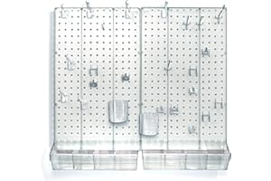 Azar Displays 900945-CLR The DIY Multi-purpose 70-piece Pegboard Wall Organizer Kit with Two Panels and Accessory Assortment, Panel Sizes: 13.5” W x 22” H each, Clear Frosted