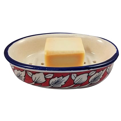 India Meets India Ceramic Handmade Flower Design Soap Dish Holder (15x10 cm)