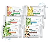 Epielle Gentle Skin Cleansing Wipes, 6 pack of 30 count each of Vitamin C, Cucumber, Aloe Vera, Collagen&Vitamin E, Green Tea, and Argan, Alcohol-Free, Hypoallergenic, Natural Extracts, Oily Skin.