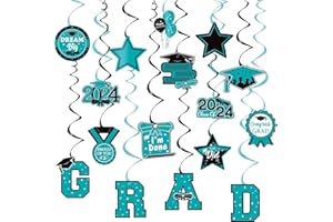 YQUQWN, 41 Pcs Teal Graduation Hanging Decorations - No DIY, Graduation Hanging Swirls, Graduation Party Favor Supplies, Graduation Party Decorations 2024, Graduation Hanging Swirls Class of 2024
