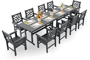 AZXZCS HDPE Dining Table Set for 10,12-Piece Outdoor Table and Chairs Include 10 Dining Chairs and 2 Pcs 62.5" Patio Dining Table with Umbrella Hole (Gray)